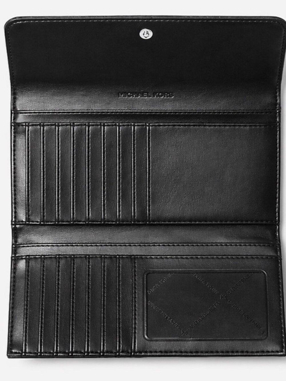New Michael Kors Jet Set Travel Large Trifold Wallet Quilted Black / Silver - Picture 2 of 3